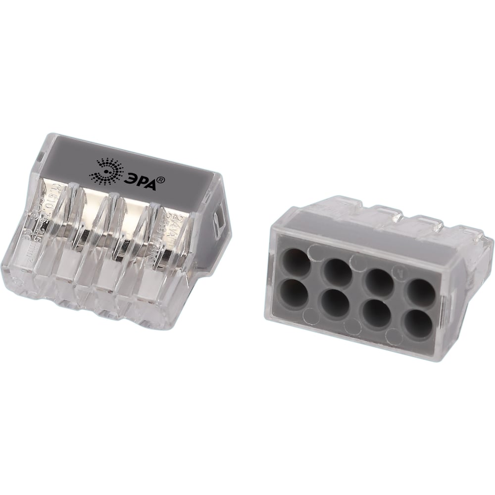 Изображение товара Клемма ЭРА NO225366 быстрозажимная прозрачная 8 проводов 0.75-4 мм² упаковка 20 шт