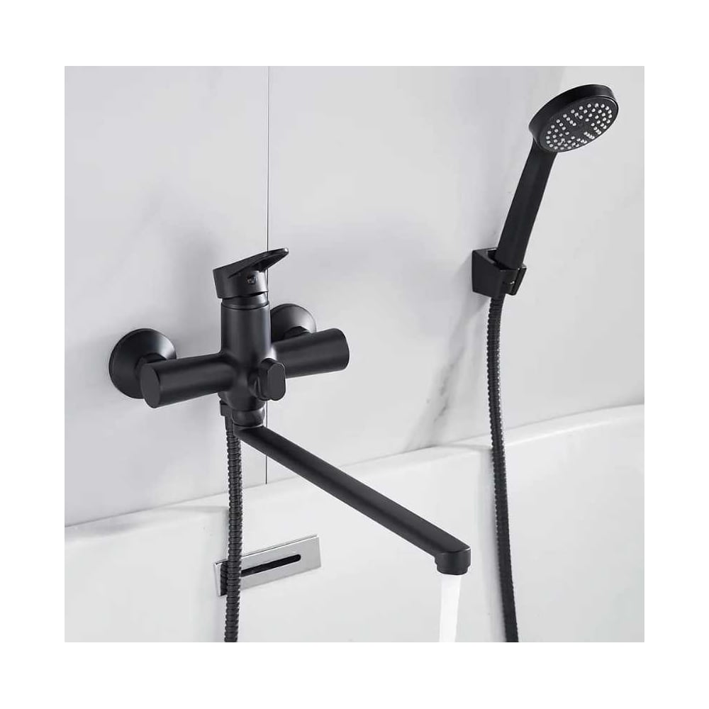 Изображение товара Смеситель для ванны ALOUTE черный однорычажный с переключателем и изливом 35 см