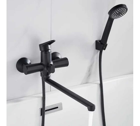 Изображение товара Смеситель для ванны ALOUTE черный, однорычажный, переключатель на корпусе, излив 35 см A0663H