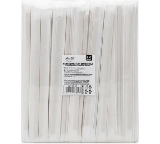 Изображение товара Размешиватели для напитков AVIORA деревянные, в индивидуальной бумажной упаковке, 178x6х1.3 мм 401-926