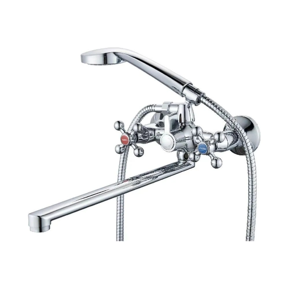 Изображение товара Современный двухручковый смеситель для ванны ALOUTE хром с поверотным изливом 35 см