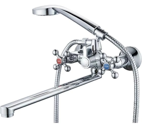 Изображение товара Смеситель для ванны ALOUTE хром, двухручковый кранбукса 90 градусов, излив 35 см. A6183