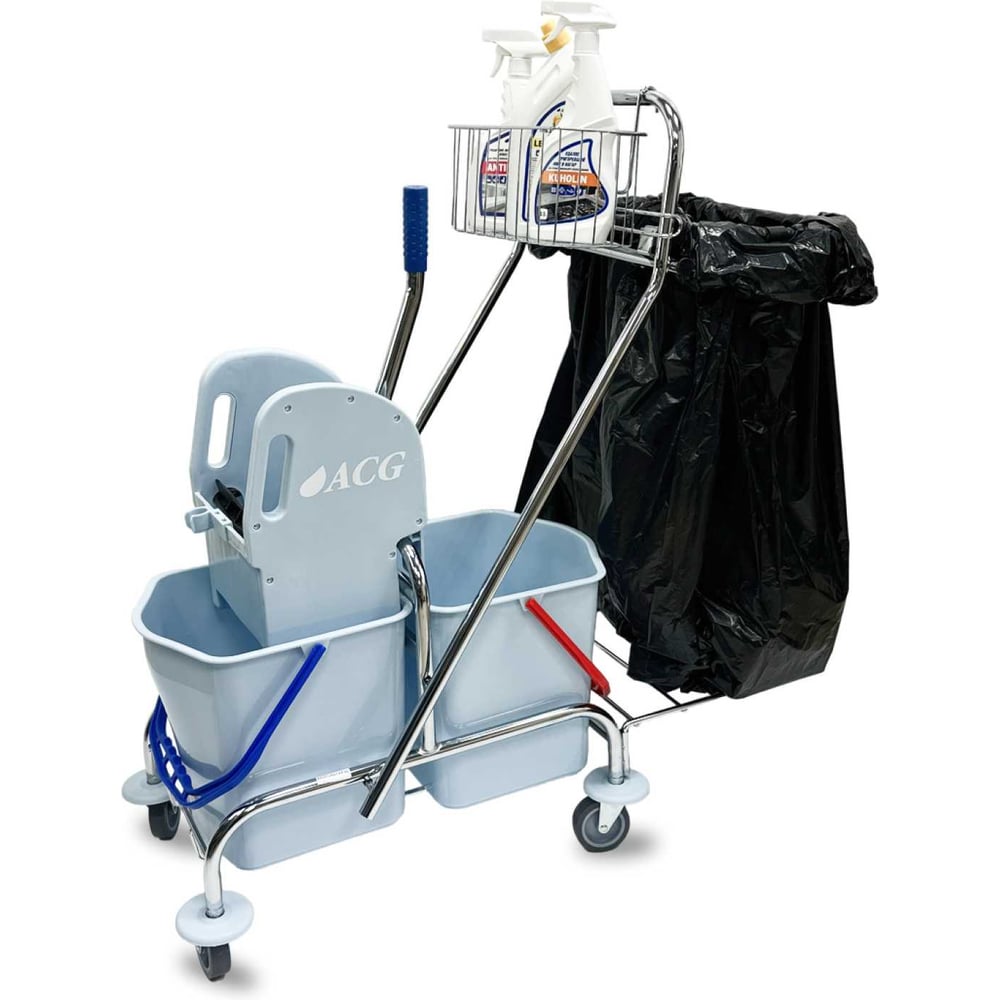 Изображение товара Тележка уборочная ACG 2х17л с отжимом и колесами серый