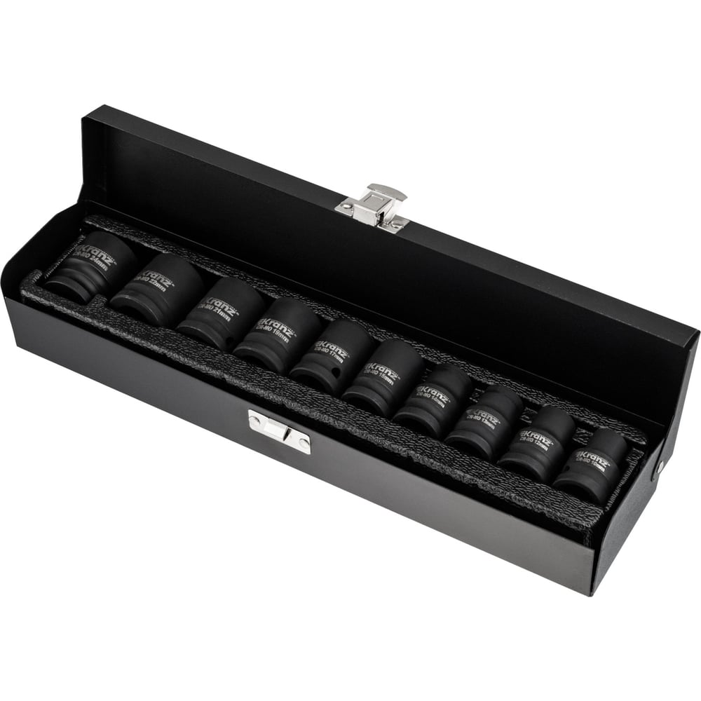 Изображение товара Набор шестигранных ударных торцевых головок Kranz 10 предметов 10-24мм кейс KR-12-8422