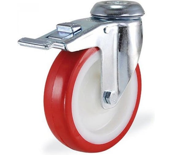 Изображение товара Поворотная колесная опора под болт с тормозом KAMA 100 мм 2800-PUB-100-F18