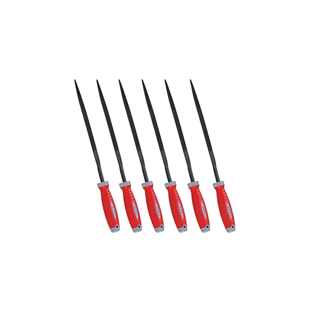 Изображение товара Набор полукруглых надфилей 6 шт 140 мм HAIBOSHI с двухкомпонентной ручкой