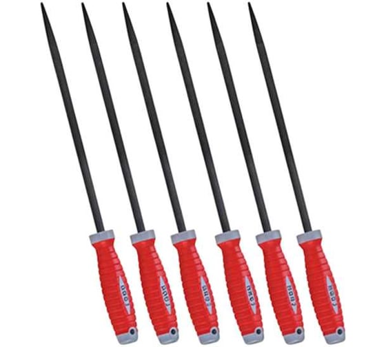 Изображение товара Надфиль круглый ООО МПК "Технологические Инновации" набор 6 штук 180мм - HAIBOSHI; двухкомпонентная ручка 20262