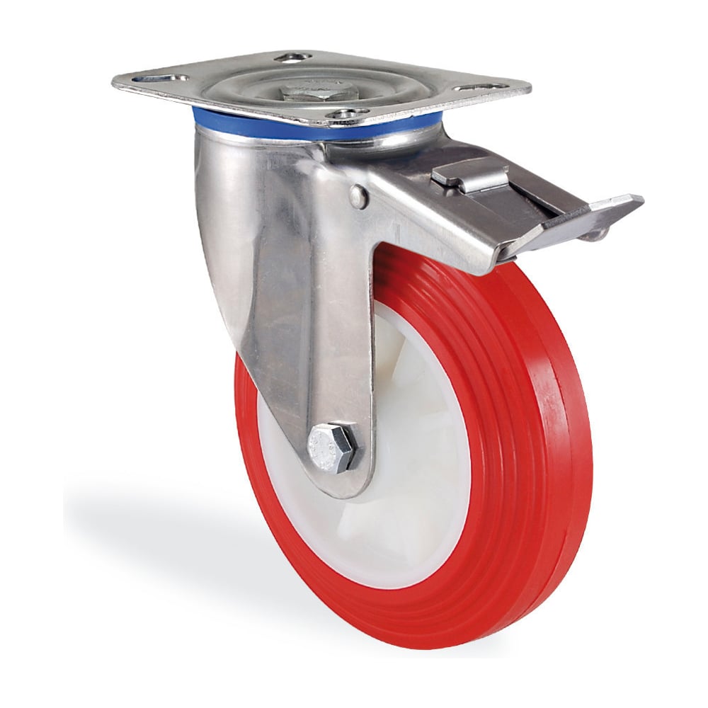 Изображение товара Поворотная колесная опора с тормозом KAMA из нержавеющей стали K-S-3302-PUB-150-F18