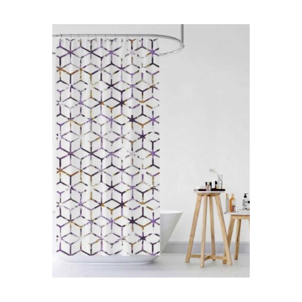 Изображение товара Штора для ванной Селфи Альма полиэстер 200x200 белый фиолетовый геометрика