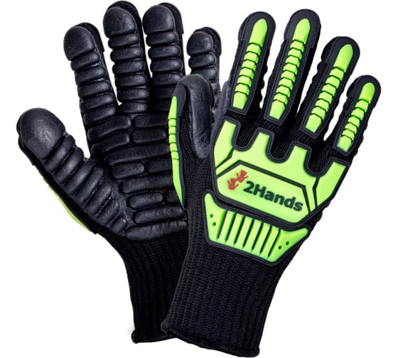 Изображение товара Перчатки 2Hands 5301 р-р10, полиэстер 7G/ латексное антивибрационное покрытие, защита от удара TPR 5301-10