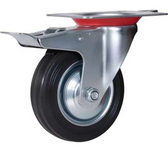 Изображение товара Колесо поворотное на площадке с тормозом Brante 100 мм, черная резина 107301