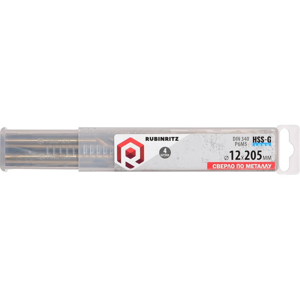 Изображение товара Сверло по металлу Rubinritz HSS-G LONG 12х205мм, 5 шт в упаковке