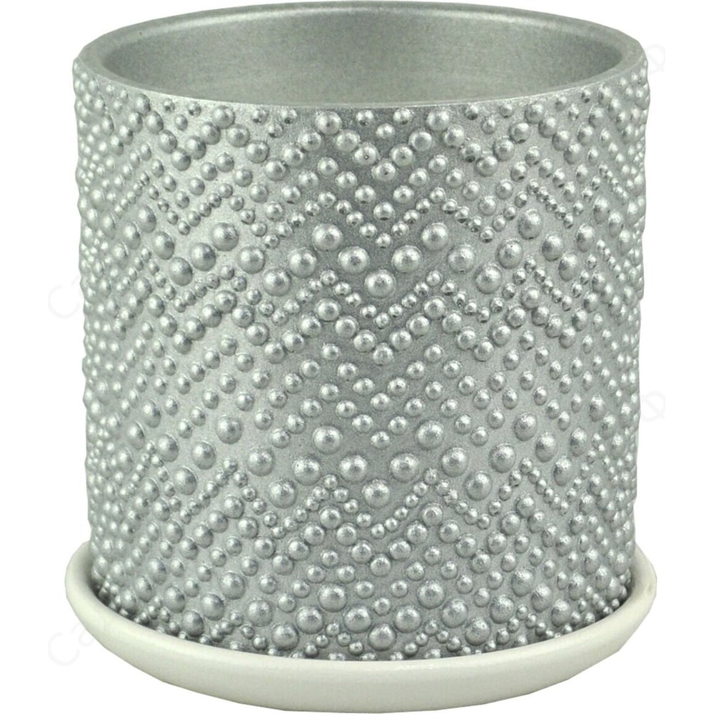 Изображение товара Керамическое кашпо Сады Аурики Драже серебро цилиндр 15см 1.82л