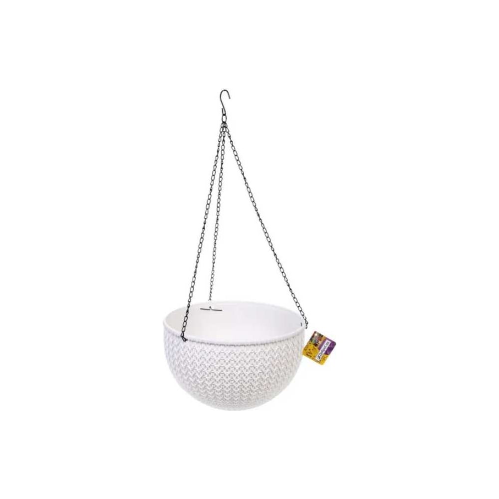 Изображение товара Кашпо для цветов Добросад пластиковое, 25x15 см, подвесное, с поддоном, белый 351-921