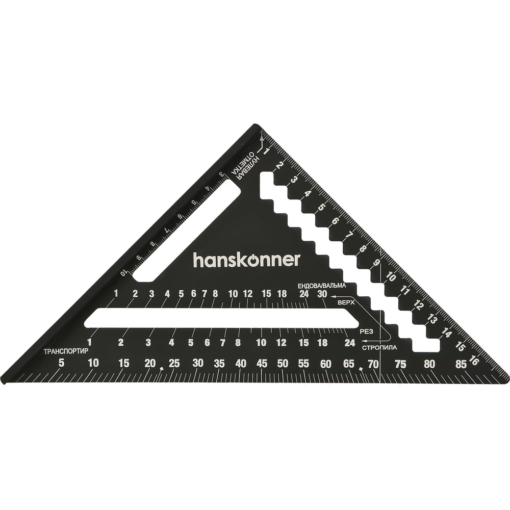Изображение товара Угольник Hanskonner 175мм алюминиевый измерительный с шкалой черный анодированый