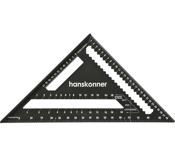 Изображение товара Угольник Hanskonner 300мм, алюминиевый сплав, чёрный анодированный корпус, белая шкала, HK2020-07-300