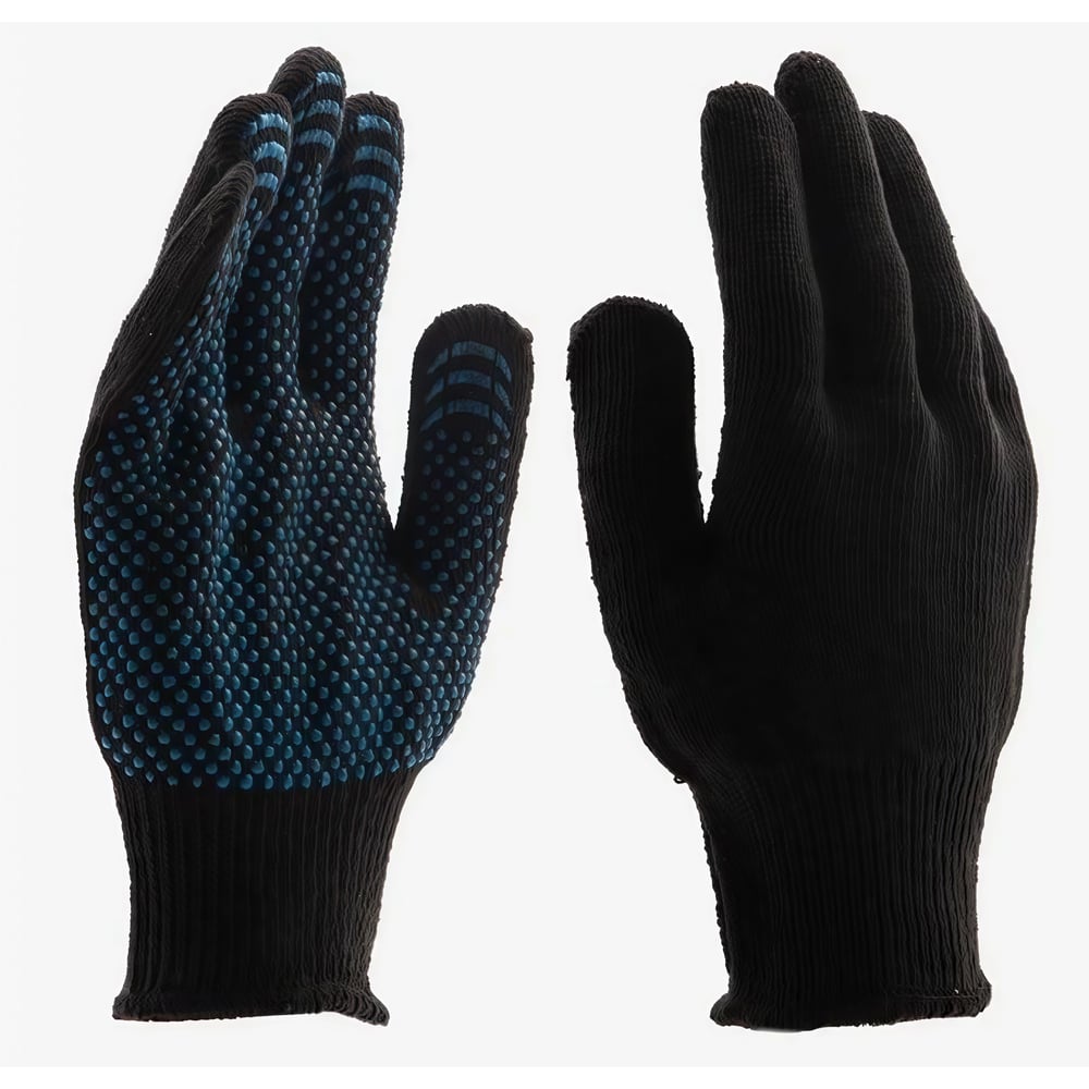 Изображение товара Перчатки трикотажные SAMGRUPP для рабочих ХБ 5 нитей ПВХ точка 10 класс черные 100 пар