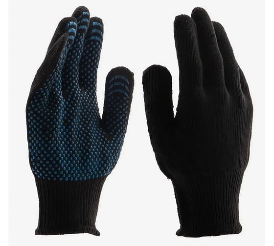 Изображение товара Перчатки трикотажные SAMGRUPP для рабочих ХБ 5 нитей ПВХ точка 10 класс 47 гр черные 100 пар SR-074050104-100