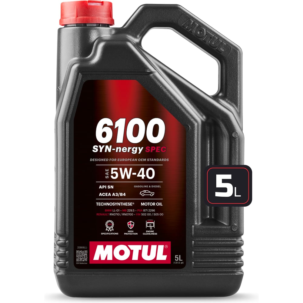 Изображение товара Моторное масло MOTUL 6100 SYN-NERGY SPEC 5W40 1 л для легковых грузовых автомобилей