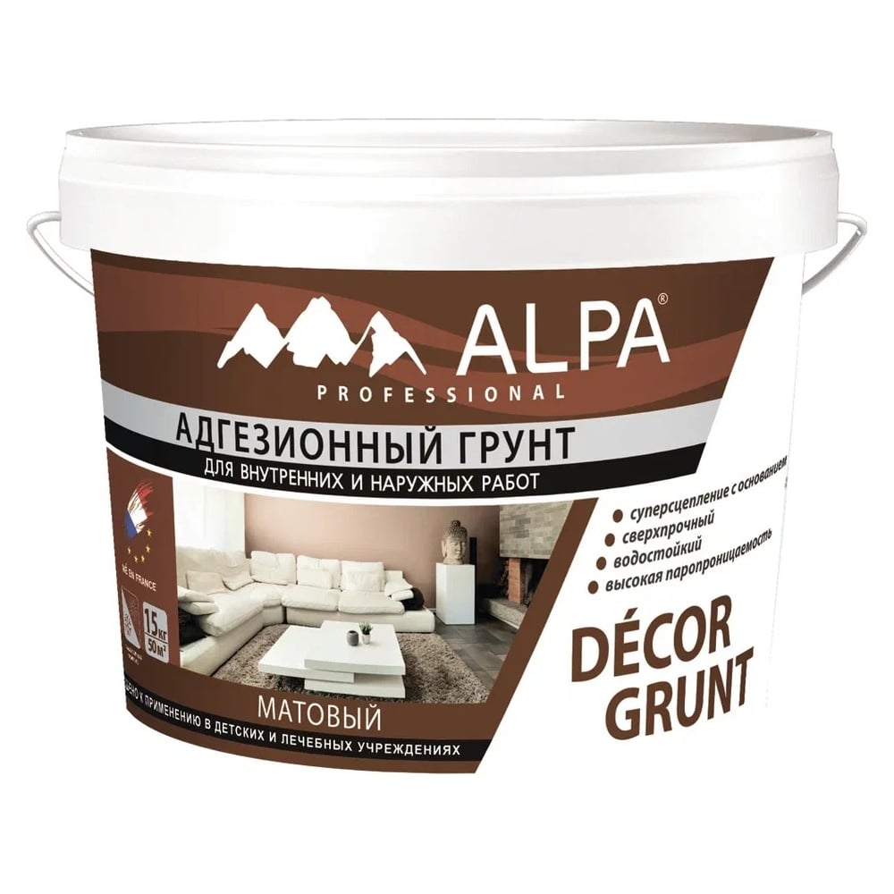Изображение товара Адгезионный грунт для внутренних и наружных работ ALPA DЕCOR GRUNT 8,65 кг 3488570011065
