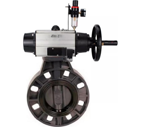 Изображение товара Затвор дисковый DN.ru НПВХ-НПВХ-E-2W-Fb-ISO Дн100 Ру10, пневмопривод, пневмораспр., БПВ D050-82920