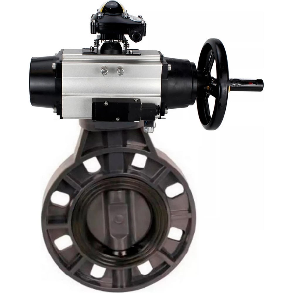 Изображение товара Затвор дисковый DN.ru НПВХ-НПВХ-E-2W-Fb-ISO 200мм пневмопривод