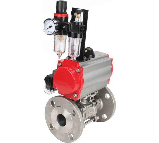 Изображение товара Кран шаровой DN.ru КШФПТ 304.180 Ду80 Ру25 пневмопривод SA-130, пневмораспределитель 220VAC, БПВ D160-72055