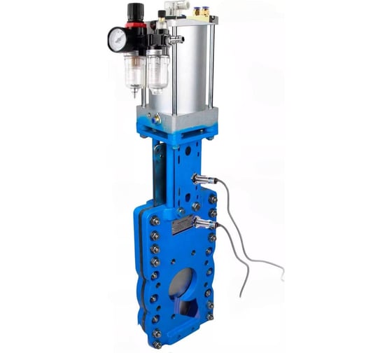 Изображение товара Задвижка шиберная DN.ru со сквозным ножом SN-WCB-304-NBR-2W-Fb-2P Ду100 Ру16, пневмопривод, пневмораспределитель 220VAC, индукционные датчики, БПВ D040-10068
