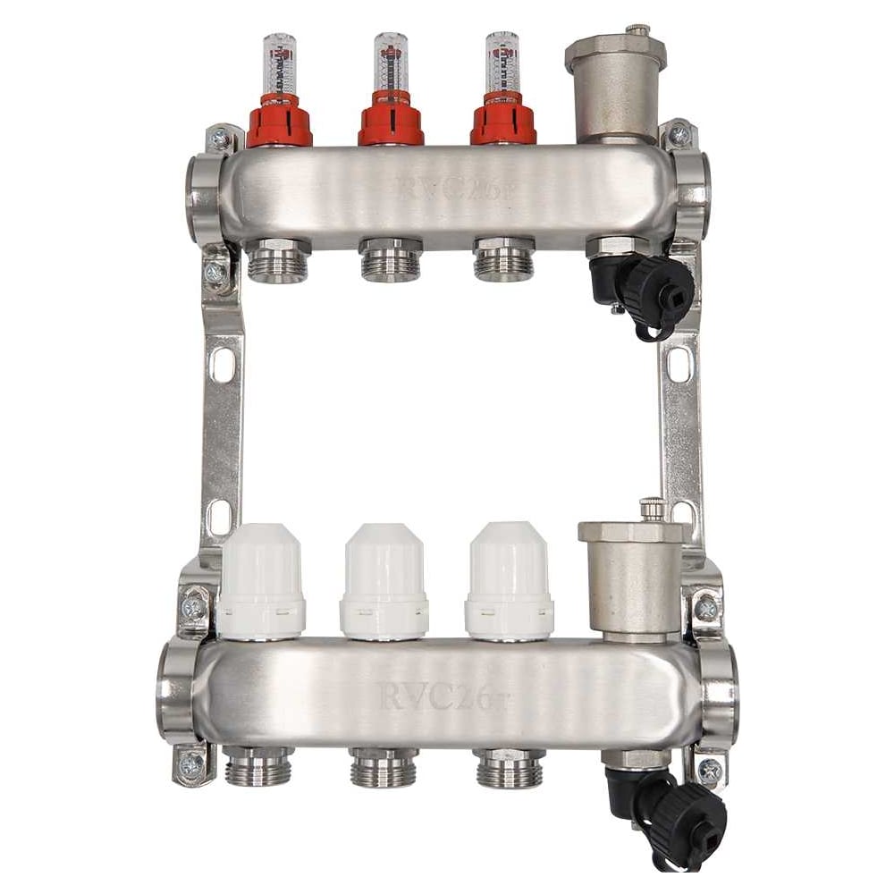 Изображение товара Коллекторный блок RVC ТП нержавеющая сталь, 1 (DN25)3 x 3/4 (евроконус), с расходомерами 18800