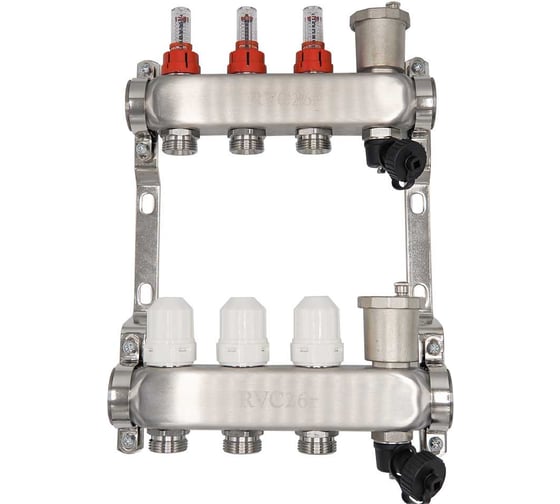 Изображение товара Коллекторный блок RVC ТП нержавеющая сталь, 1 (DN25)3 x 3/4 (евроконус), с расходомерами 18800