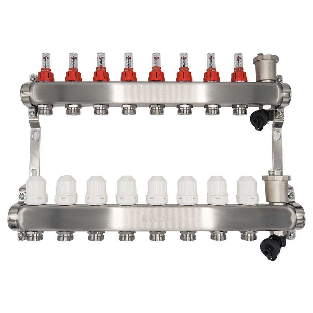 Изображение товара Коллекторный блок RVC ТП из нержавеющей стали 8 контуров DN25 с расходомерами