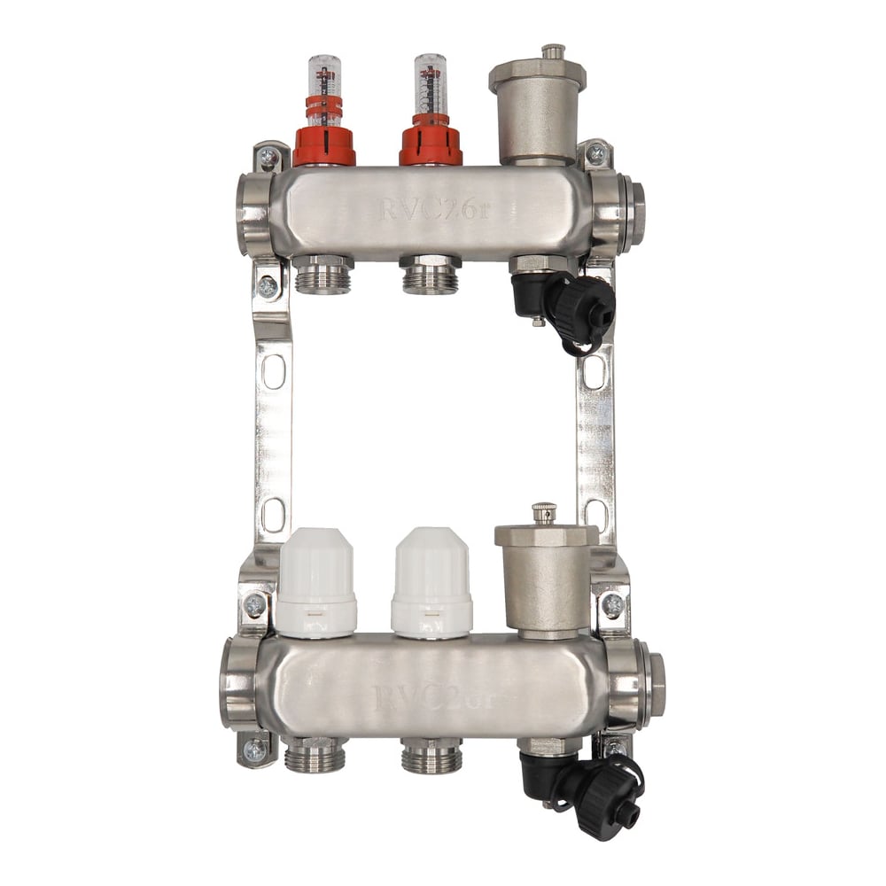 Изображение товара Коллекторный блок RVC ТП нержавеющая сталь, 1 (DN25)2 x 3/4 (евроконус), с расходомерами 18799