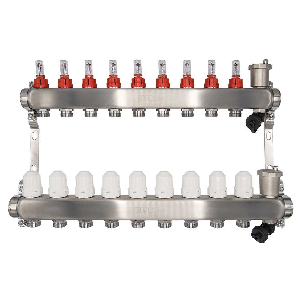Изображение товара Коллекторный блок RVC ТП нержавеющая сталь, 1 (DN25)9 x 3/4 (евроконус), с расходомерами 18806