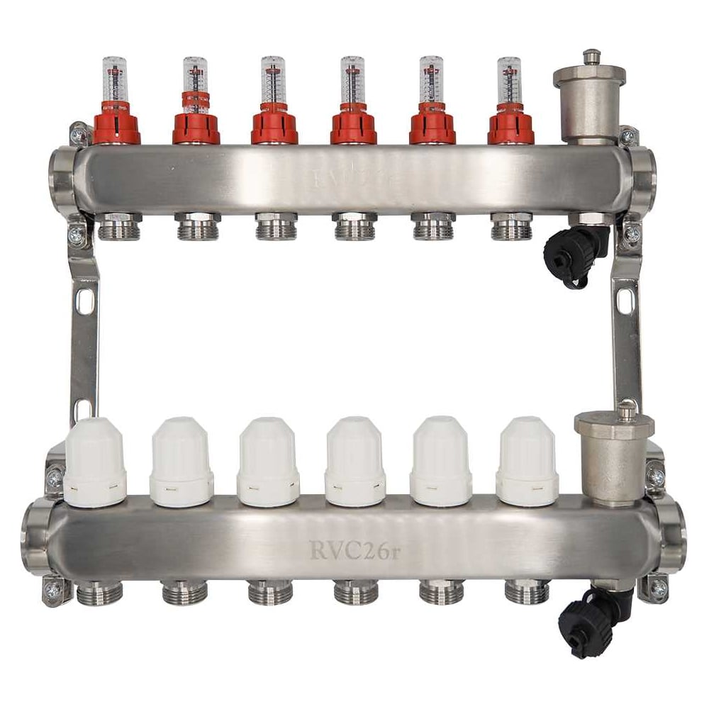 Изображение товара Коллекторный блок RVC ТП нержавеющая сталь, 1 (DN25)6 x 3/4 (евроконус), с расходомерами 18803