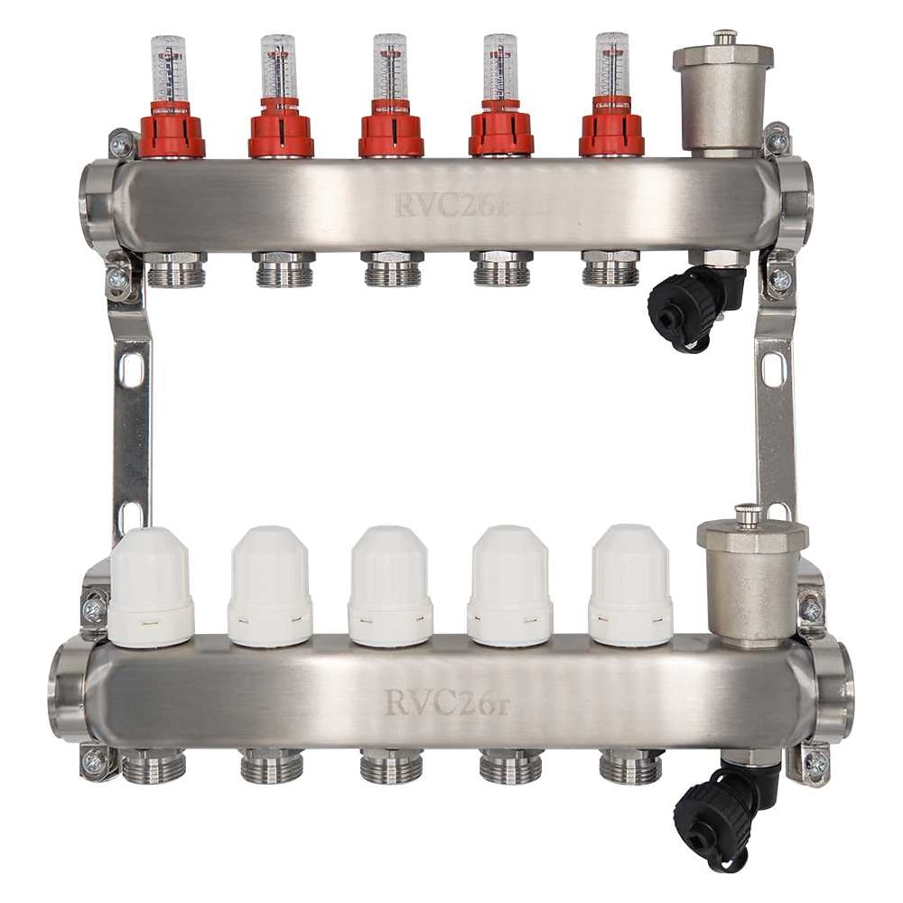 Изображение товара Коллекторный блок RVC ТП нержавеющая сталь, 1 (DN25)5 x 3/4 (евроконус), с расходомерами 18802