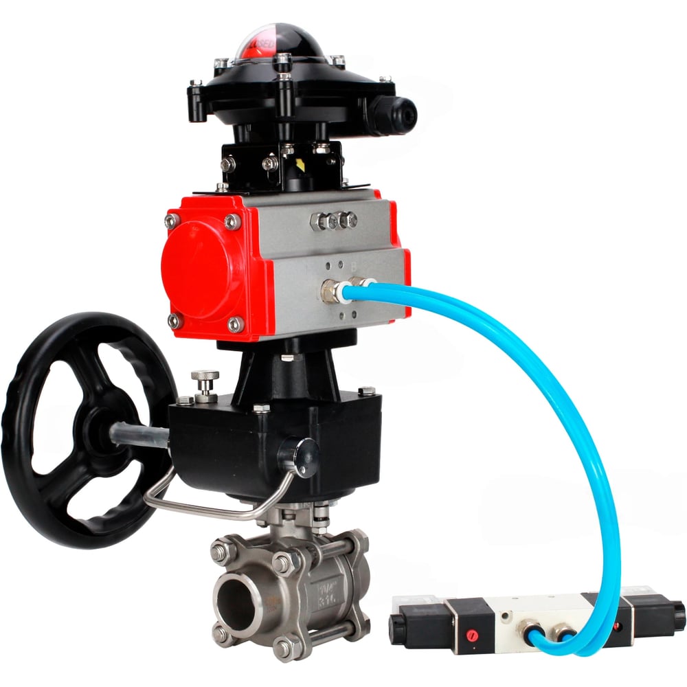 Изображение товара Кран шаровой DN.ru 316-316-PTFE-FP-W-ISO-H WDVF Ду40 с пневмоприводом и разборным корпусом