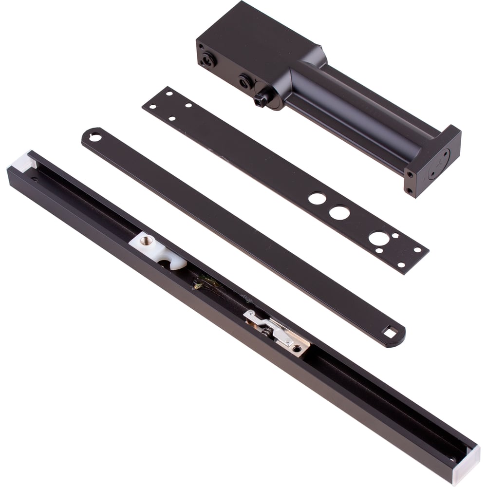 Изображение товара Доводчик дверной врезной Стройбат со скользящей тягой (черный 1 шт) 626190