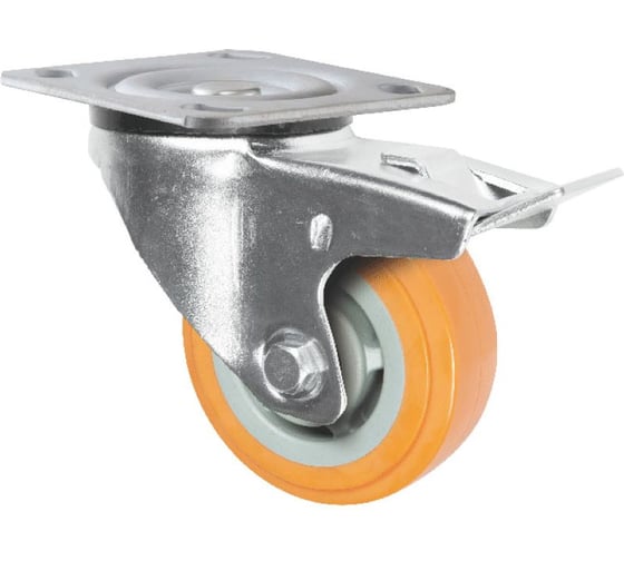 Изображение товара Колесная опора Inford поворотная с тормозом и панелью усиленная полиуретановая E31 UPBP 125 SB3