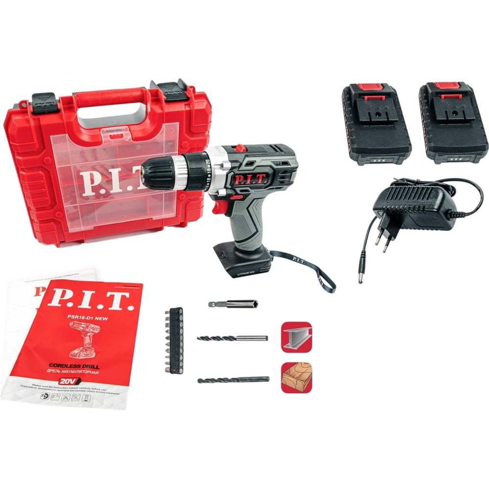 Изображение товара Аккумуляторная дрель P.I.T. PSR18-D1 NEW 18В, 30Нм, кейс, 2 аккумулятора