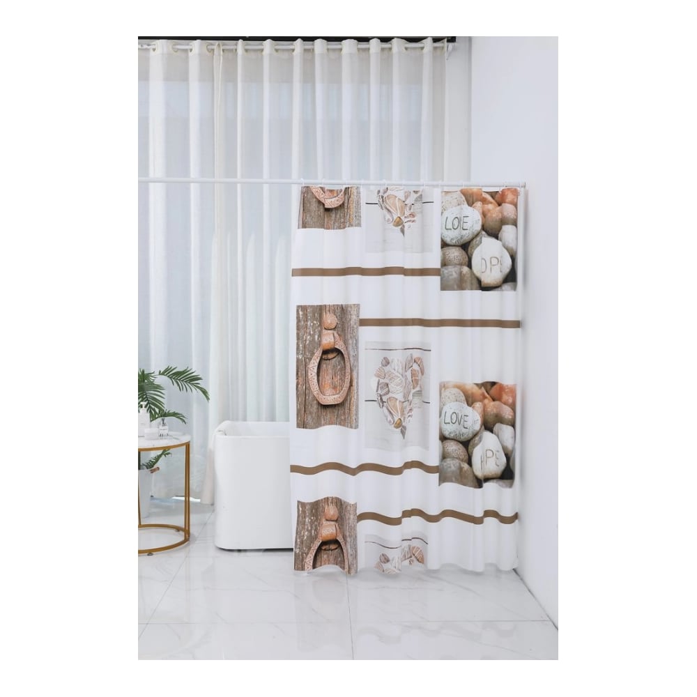 Изображение товара Штора для ванной Селфи полиэстер 180x180см Love серия камни