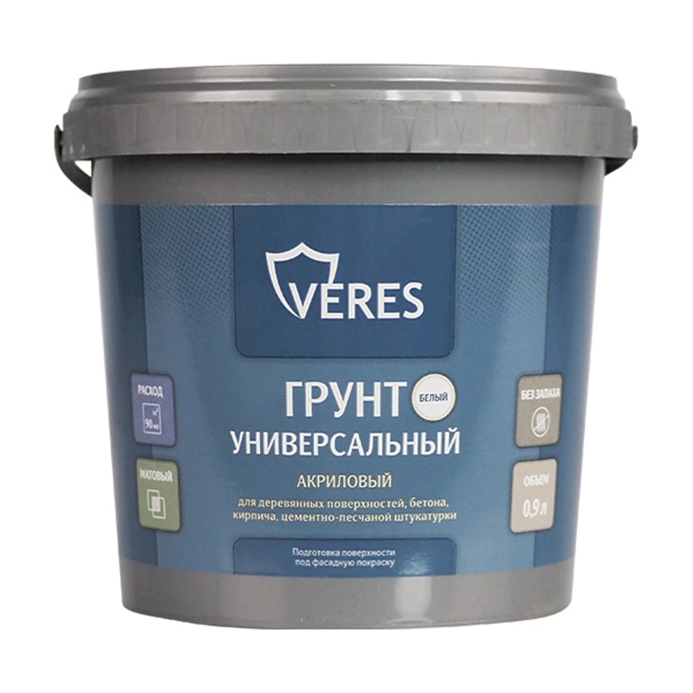 Изображение товара Грунтовка по дереву VERES матовая белая 0.9 л для внутренних и наружных работ