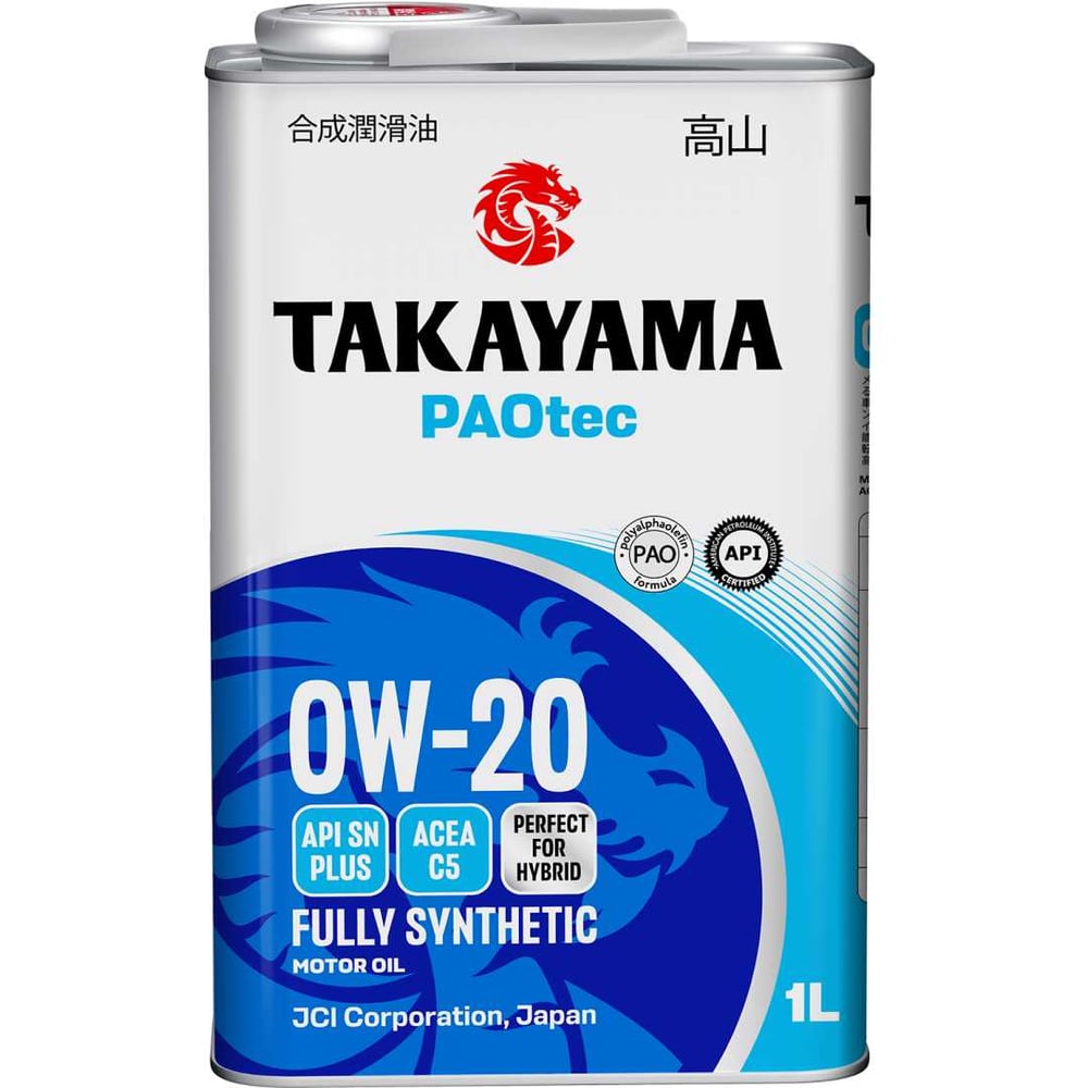 Изображение товара Автомобильное масло Takayama PAOtec 0W-20 C5 SN plus 1л синтетическое