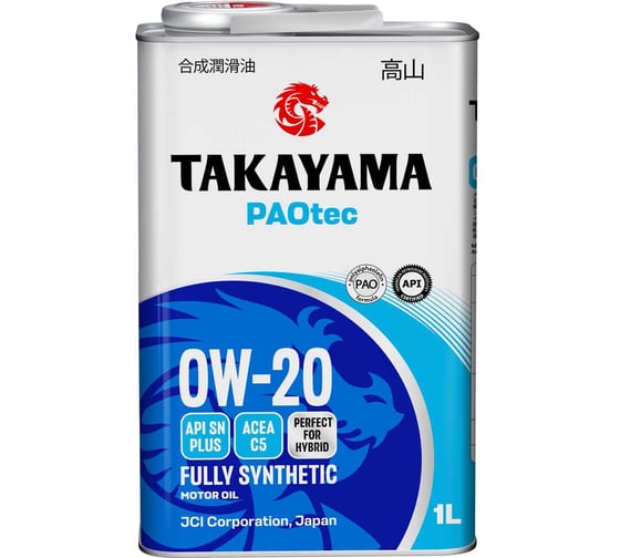 Изображение товара Автомобильное масло Takayama PAOtec 0W-20 C5 SN plus 1л (металл) 6056033