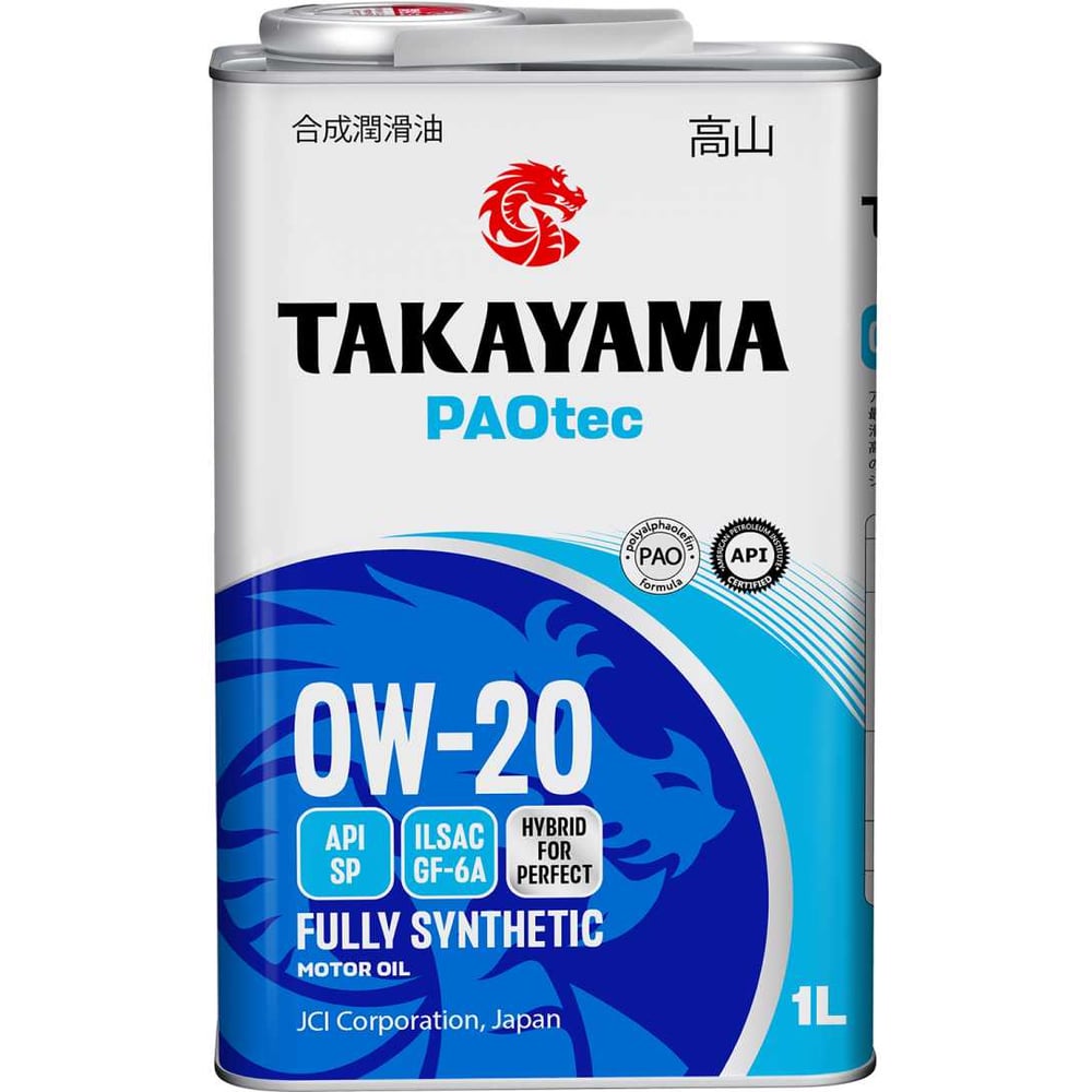 Изображение товара Автомасло Takayama PAOtec 0W-20 GF-6A SP 1л синтетика для легковых и грузовых автомобилей