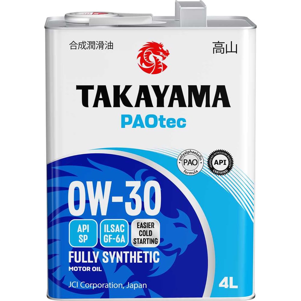 Изображение товара Автомасло Takayama PAOtec 0W-30 GF-6A SP 4л синтетика для легковых и грузовых