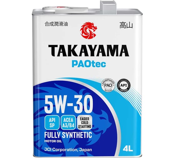 Изображение товара Автомобильное масло Takayama PAOtec 5W-30 A3/B4 SP 4л (металл) 6056059