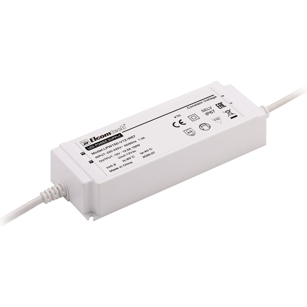 Изображение товара Драйвер для светодиодных светильников IP67 150W 12V ELCOMTECH LPW150-V12-W67