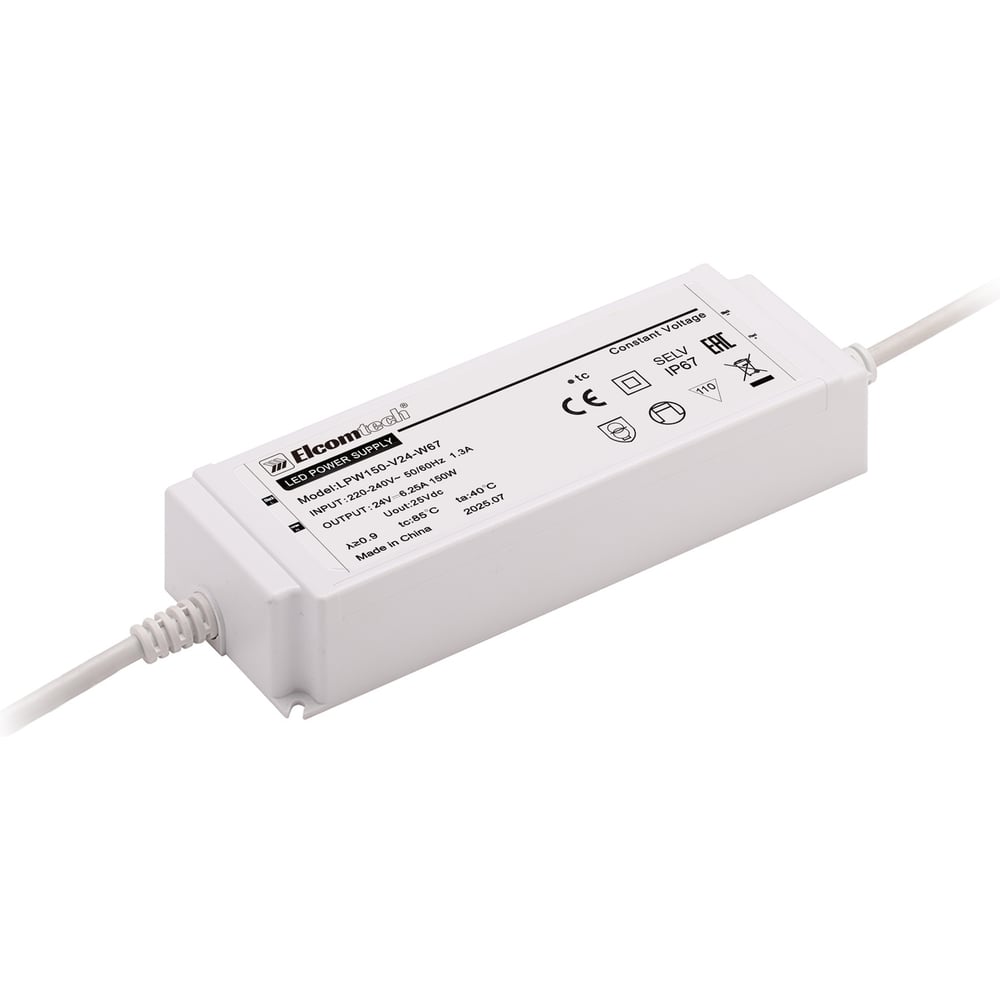 Изображение товара Драйвер LED 150W 24V IP67 для светодиодных светильников ELcomtech LPW150-V24-W67