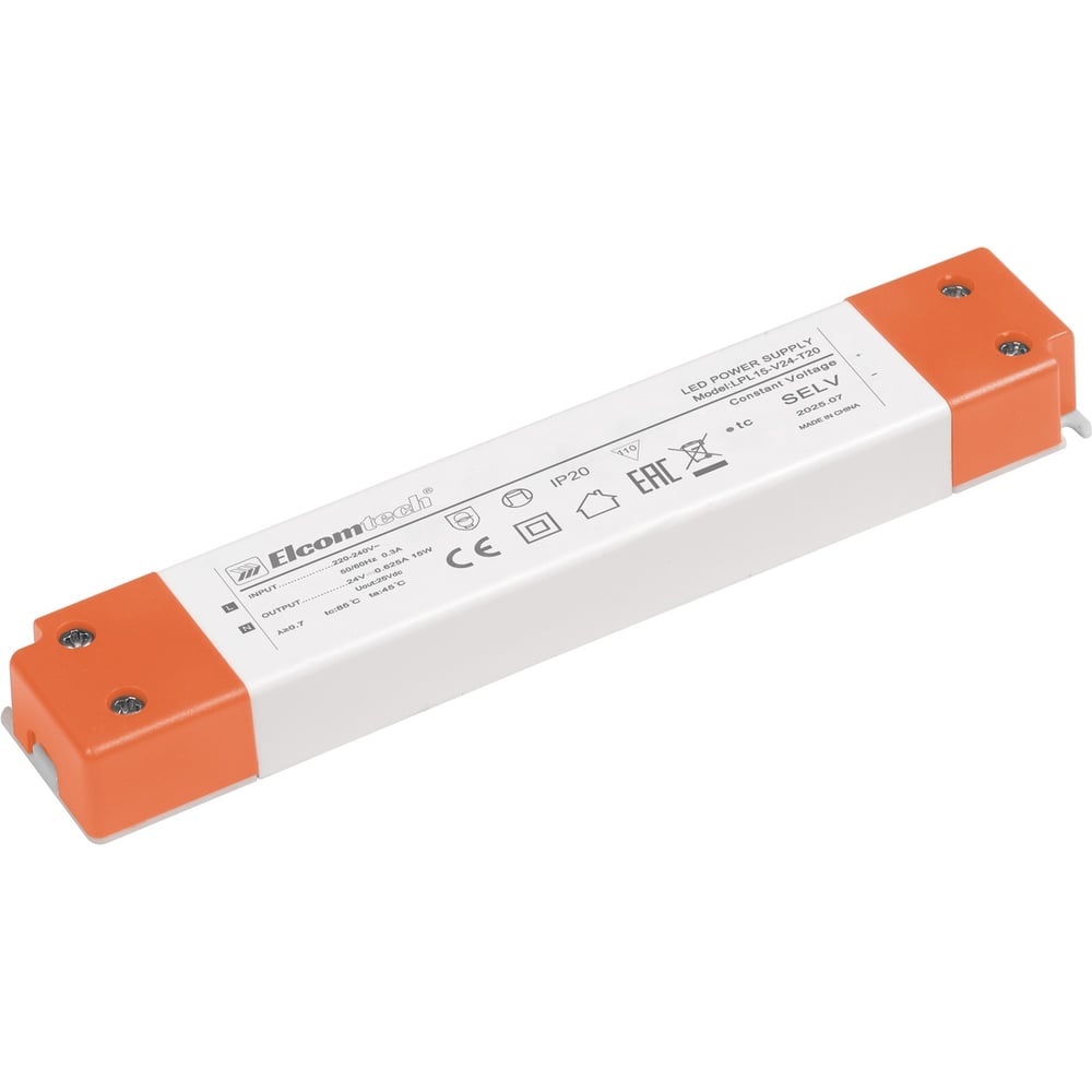 Изображение товара Драйвер ELCOMTECH LED 15W вход 220-240V, выход 24V 0,625A LPL15-V24-T20 УТ-00035255
