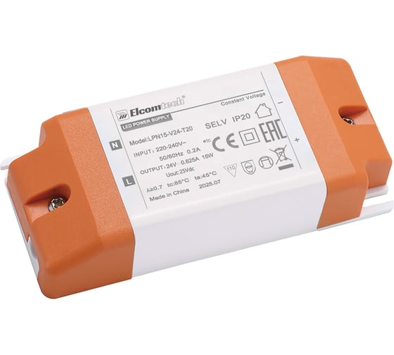 Изображение товара LED Драйвер ELCOMTECH 15W вход 220-240V,выход 24V 0,625A LPN15-V24-T20 УТ-00035238